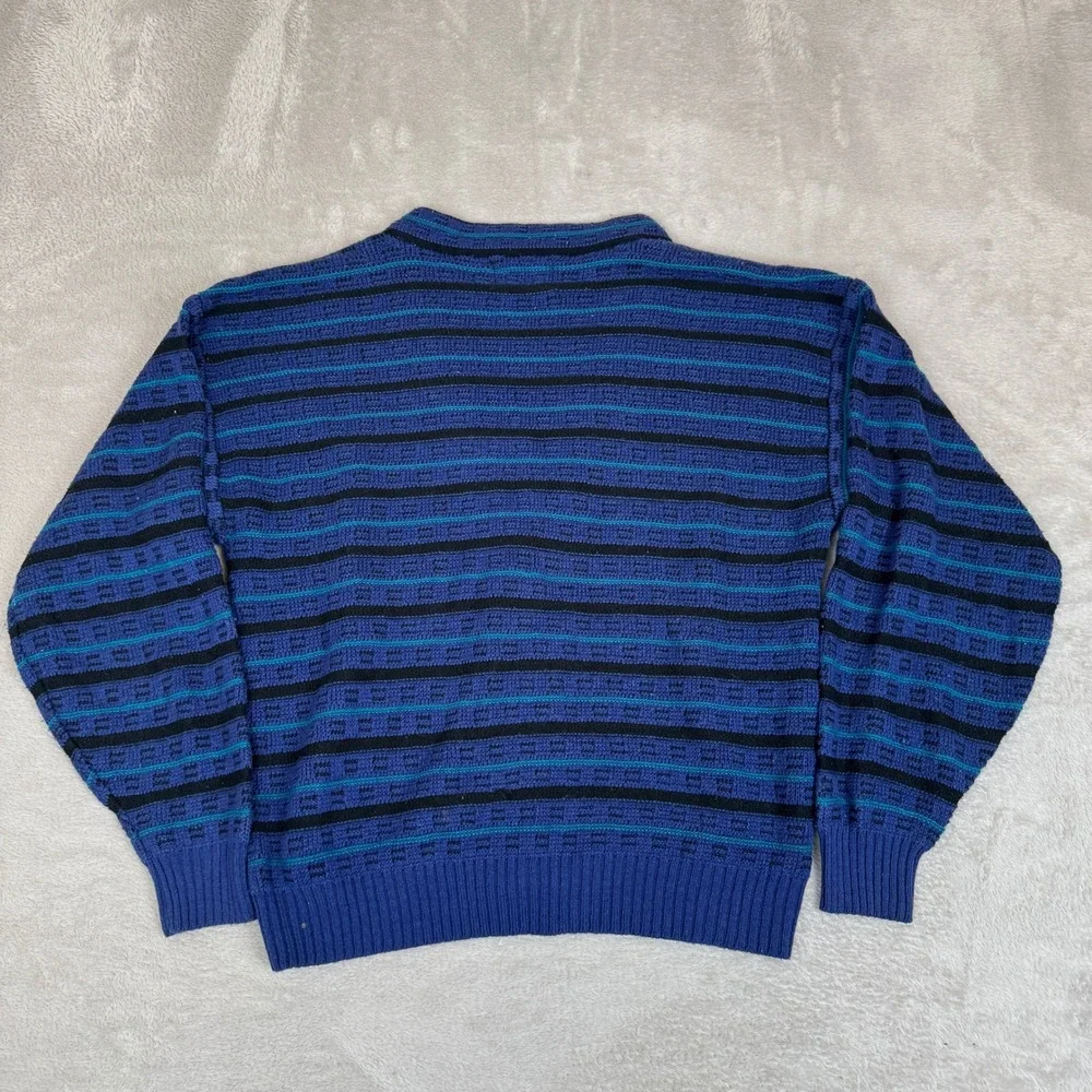 Vintage 90s Anchor Blue Cardigan Sweater Mens M Preowned Striped Knit‎ Preppy